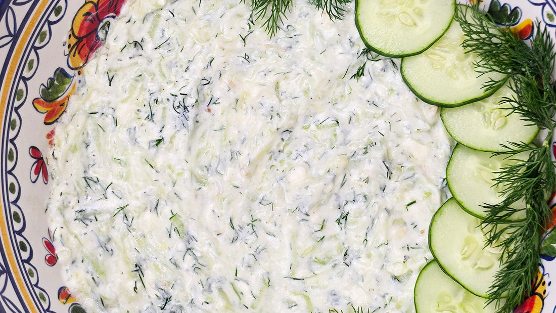 Greek Tzatziki with Lemony Baked Potatoes - Perfect Garden Fresh Recipe